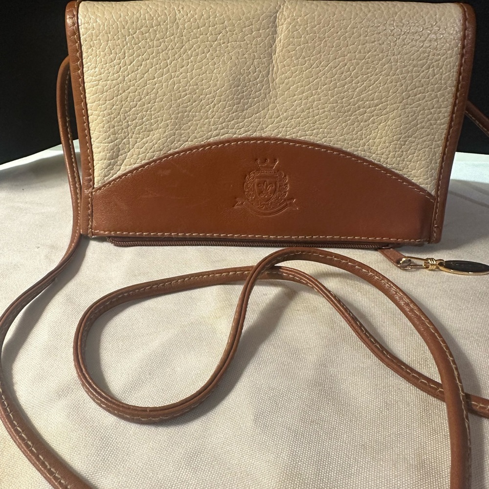 Vintage Partners Leather Crossbody Bag Crest Logo Brown Tan Purse EUC Rare